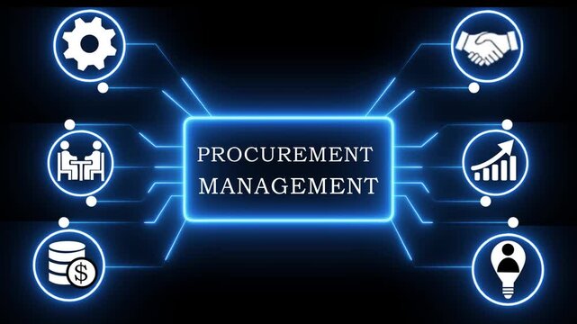 Futuristic Procurement Management Concept with Blue Neon Digital Technology Background, Supply Chain Analytics and 4K Technology Animation