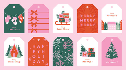 Naklejka premium Printable tag. Merry christmas and happy new year. Season Greeting and Happy Holiday.
