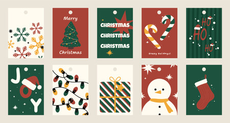 Naklejka premium Printable tag. Merry christmas and happy new year. Season Greeting and Happy Holiday.