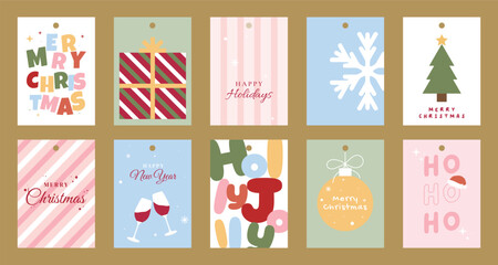 Naklejka premium Printable tag. Merry christmas and happy new year. Season Greeting and Happy Holiday.
