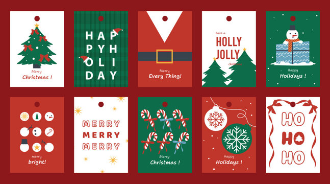Printable tag. Merry christmas and happy new year. Season Greeting and Happy Holiday.