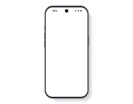 3d realistic smartphone mockup with blank white screen. black frame and soft shadow for mobile app. user interface. web design. presentation and digital technology vector template