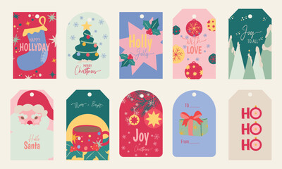 Naklejka premium Printable tag. Merry christmas and happy new year. Season Greeting and Happy Holiday.