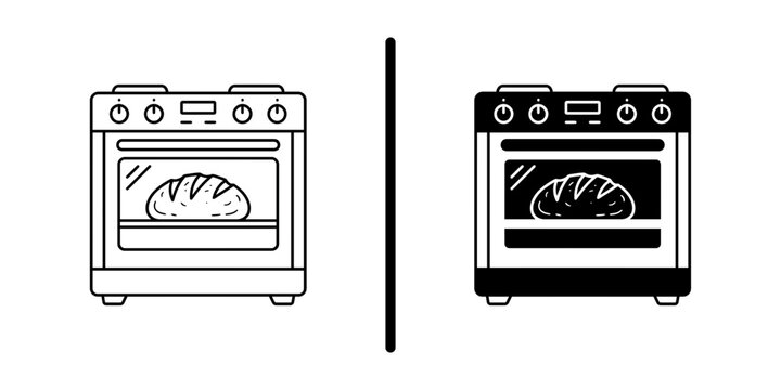 Baking bread in kitchen oven stove vector icon