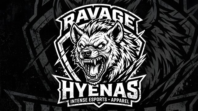 Fierce snarling hyena emblem with bold gothic typography for band or sports logo design