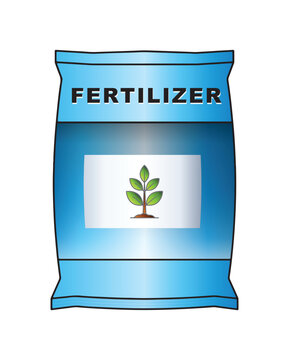Blue Fertilizer Bag Vector &ndash; Plant Food Sack with Sprout Icon Illustration