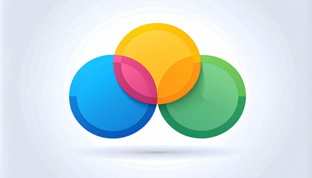 Venn diagram of three overlapping circles with labelled intersection areas in flat corporate template generative AI