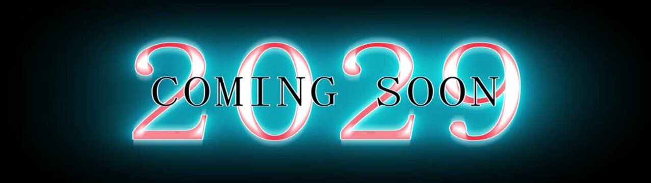Coming Soon 2029 cyan Neon Announcement with Glowing Numbers text typography