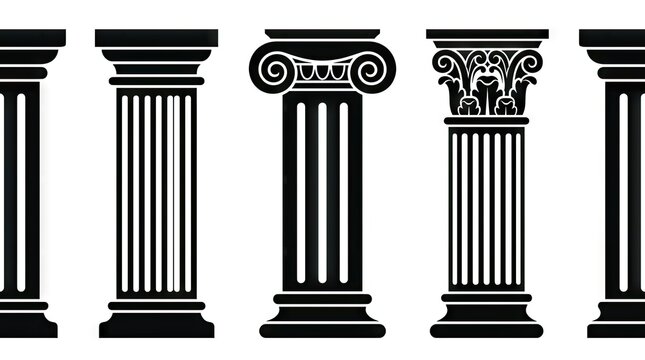 Classical Greek and Roman architectural column pillars set.
