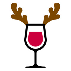 Fototapeta premium Tiempo de Navidad. Icono con dibujo sencillo con una copa de vino o champaña con cuernos de reno de Santa Claus para su uso en tarjetas y felicitaciones