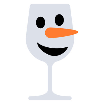 Tiempo de Navidad. Logo snowman. Icono con dibujo sencillo con la silueta de una copa de vino o champa&ntilde;a con la cara de un mu&ntilde;eco de nieve sonriente con nariz de zanahoria