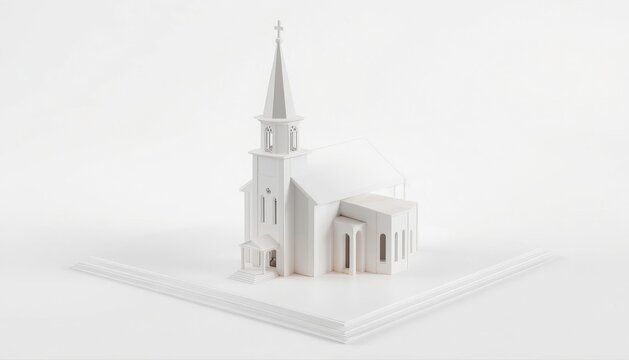 White architectural model of a classic church building on a light surface with architecture model chapel model miniature church real estate architecture building miniature structure maquette