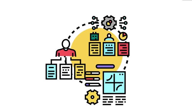 Business icons illustrate planning, goal setting, data analysis, and execution management, creating a conceptual bridge between strategic thinking and operational implementation