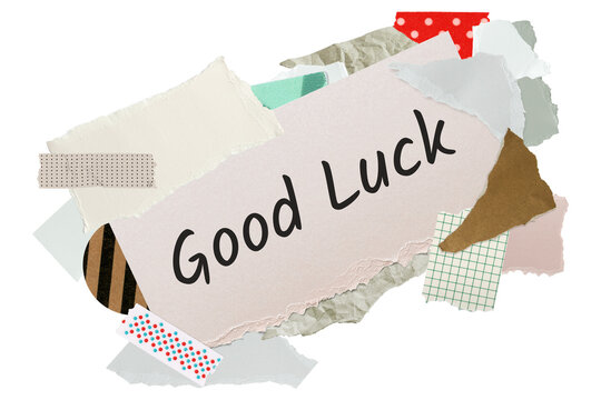 Good luck png word sticker, aesthetic paper collage typography, transparent background