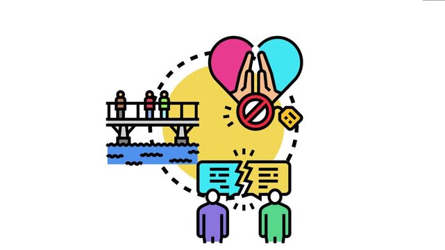 Icon illustration depicting people attempting to bridge ideological divides and improve relationships by addressing communication breakdowns and understanding differing perspectives