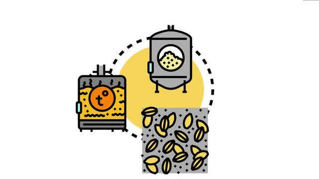 Brewing ingredients and equipment forming a production cycle, illustrating steps like mashing, fermentation, and malting in a simplified diagram