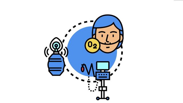Person getting medical care with a nasal cannula for oxygen supply, connected to respiratory equipment and a ventilator, symbolizing respiratory assistance and healthcare technology