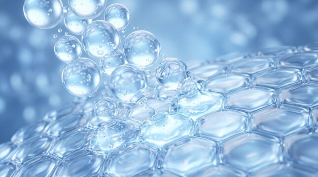 Hydrating serum microbubbles penetrating deep skin cell layers for moisture absorption, nourishment, protection, hyaluronic ACID hydration, and advanced cosmetic skincare concept