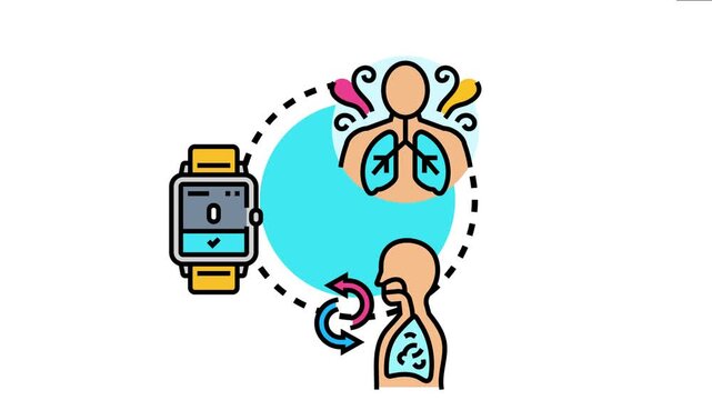 Person breathing deeply and using a wearable device to monitor respiratory health, illustrating the process of inhalation, exhalation, and tracking vital lung functions