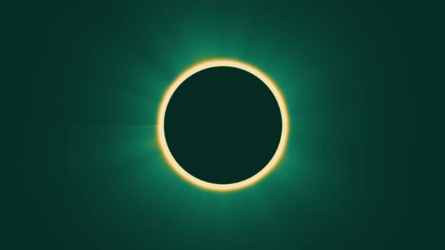Solar eclipse corona ring glowing, seamless loop motion background, emerald gold