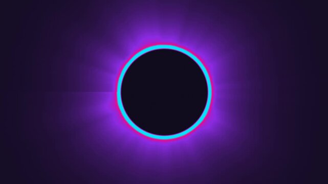 Solar eclipse corona ring glowing, seamless loop motion background, neon cyber