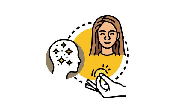Hand giving light to a head with shining stars, symbolizing self care and personal development leading to a calm and happy individual