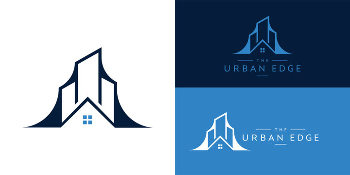 A stylised image of dark blue, high-rise buildings and a gabled house with a small blue window is incorporated into a single, abstract emblem.