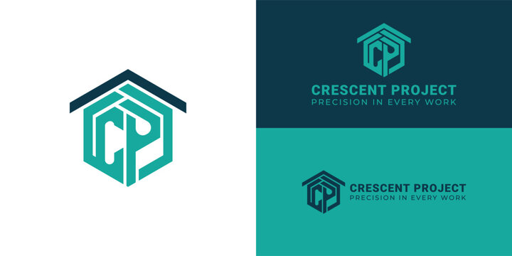 A modern construction logo featuring stylised teal letters 'C' and 'P', arranged to form a geometric hexagon and topped with a dark navy roofline in the shape of a house.