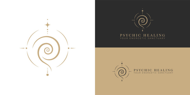 An elegant gold logo featuring a central spiral within a celestial compass framework. Dots and a four-pointed star at the top accentuate the design.