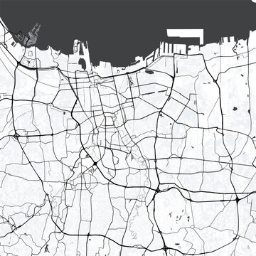 Minimal vector city map of Jakarta with streets, districts and road network
