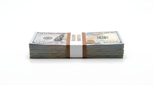 Stack of Hundred Dollar Bills Tied with Currency Strap Band.