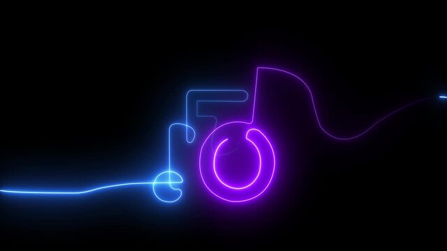 Neon glowing musical note symbol animation with continuous line style