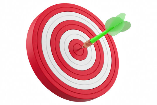 Red and white target with a green dart hitting the bullseye