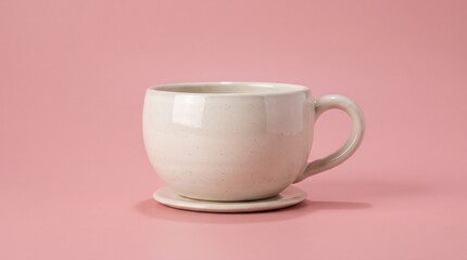 Fototapeta premium White ceramic mug on pink background for coffee or tea