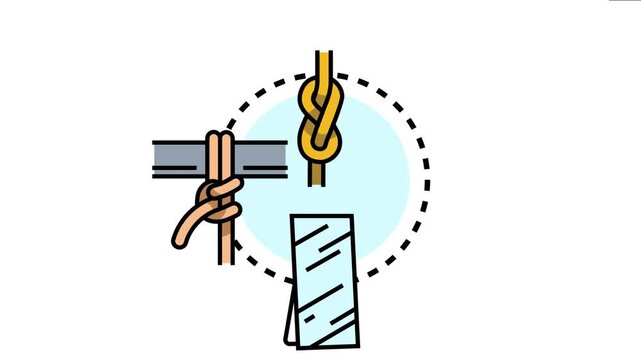 Boundary lengths concept featuring a rope with a knot, another rope tied around a bar, and a rectangular boundary marker