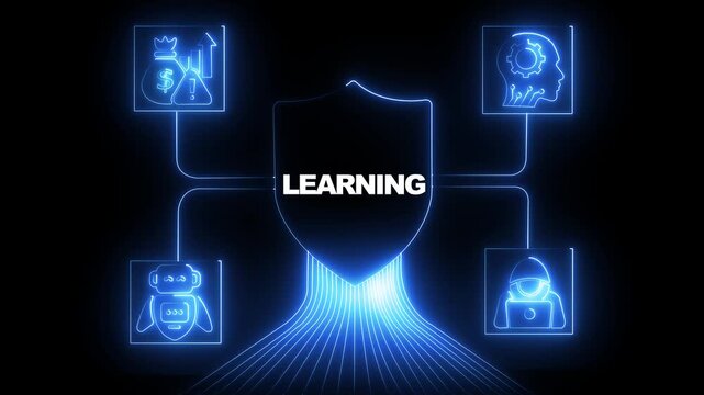 Artificial intelligence learning concept with glowing digital shield and cyber security