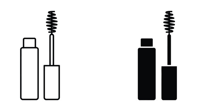Mascara cosmetic tool vector icon set outline and solid style with cosmetics