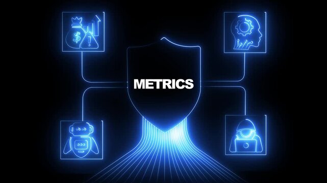 Cybersecurity metrics and digital protection shield concept animation