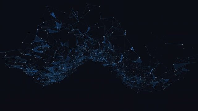 Blue neural network nodes connect and morph into data clusters