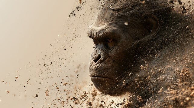 Ein grimmig schauender Gorilla in der Profil Ansicht.