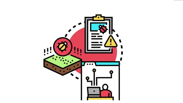 Software engineer working on a laptop, documenting and reporting issues, indicating a structured process for identifying, tracking, and resolving defects in systems or applications