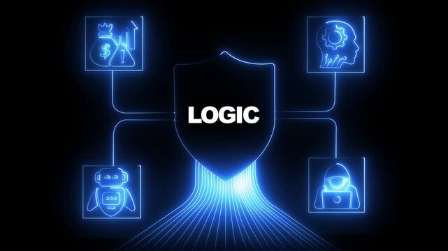 Cyber security logic concept with glowing digital shield and network
