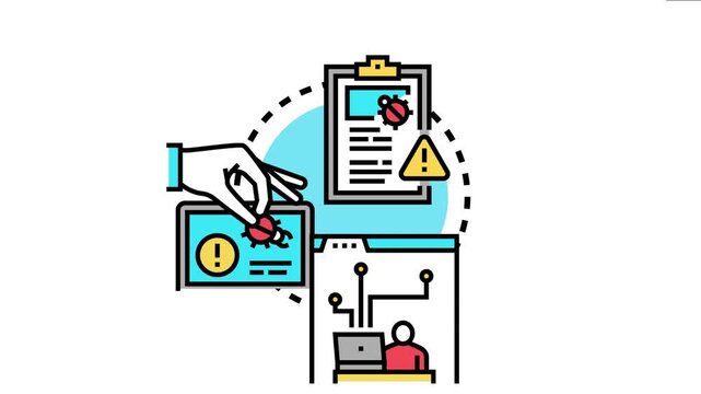 Professional programmer finding system flaws and fixing digital vulnerabilities in development, performing debugging and testing web application code for quality assurance