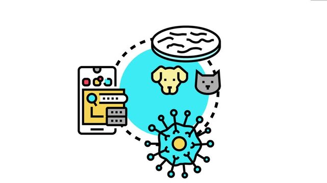 Concept bug transmitted illness spreading between animals, people, and research laboratories, representing health threats and disease transmission