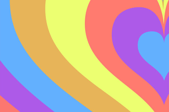 Abstract colorful heart shapes with pastel rainbow stripes and curves