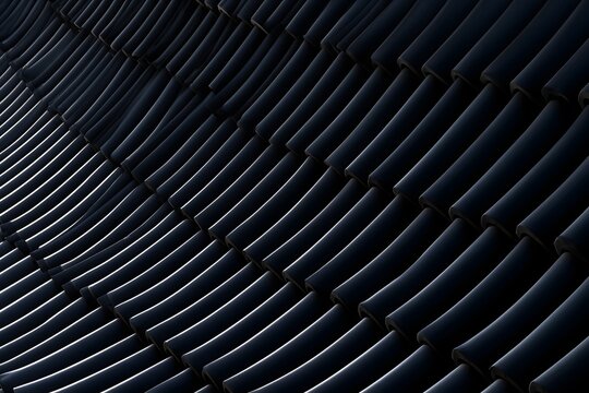 Repeating diagonal lines and curves of traditional Korean clay roof tiles