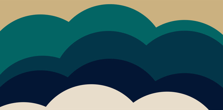 Abstract layered shapes in calming earth tones and deep blues
