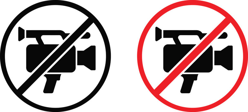 No video recording allowed sign icons with camera symbol for public area restriction.