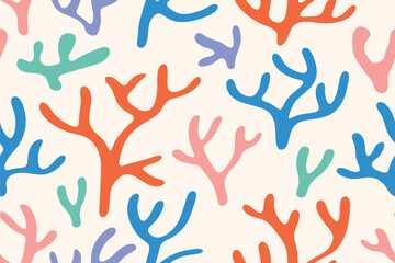 Obraz premium colorful seamless pattern with coral shapes, great for textiles, wallpaper, packaging, stationery, fabric and tropical decorative designs - vector illustration