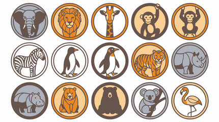 Naklejka premium Vector Cute cartoon animals set in round badges vector illustration. EPS Editable